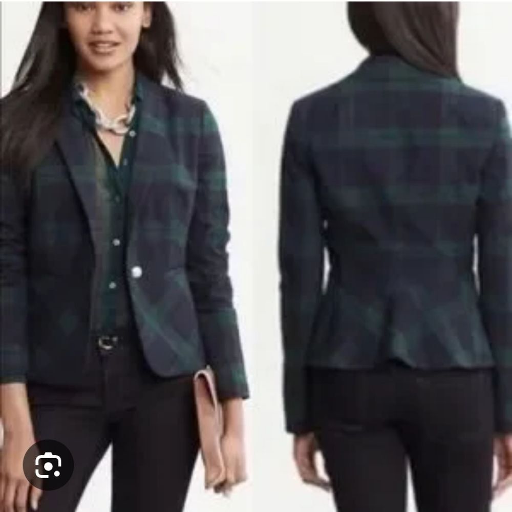 Banana Republic Green & Plaid Blazer Size 0 Tall